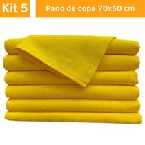 Pano De Prato Cozinha 70x50 Liso Amarelo Com Bainha Kit 05