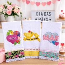 Pano de Prato Dia das Mães Bordado Kit 8 peças Lançamento