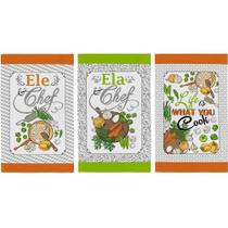 Pano de Prato Ele/Ela Teka Primore Felpudo Atoalhado - Kit com 3 Unidades