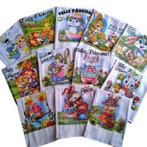 Pano De Prato Lomaer Sacaria Estampado Pascoa c/ Glitter 0,45 x 0,71cm 2Und Branco