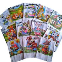 Pano De Prato Lomaer Sacaria Estampado Pascoa c/ Glitter 0,45 x 0,71cm 2Und Branco