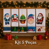 Pano de Prato NATAL Bordado Patchwork Kit 5 unidades Pano de Prato NATAL Bordado Patchwork Kit 5 unidades