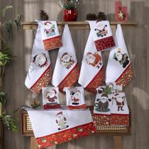 Pano de Prato Natal Patchwork Atoalhado Encantado Natalino Bordado 100% Algodão Kit com 7 peças Pano de Prato Natal Patchwork Atoalhado Encantado Natalino Bordado 100% Algodão Kit com 7 peças