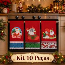Pano de Prato NATAL VERMELHO Bordado Patchwork Revenda Kit 10 unidades Pano de Prato NATAL VERMELHO Bordado Patchwork Revenda Kit 10 unidades