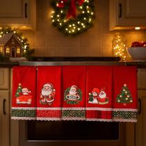 Pano de Prato NATAL VERMELHO Bordado Patchwork Revenda Kit 5 unidades
