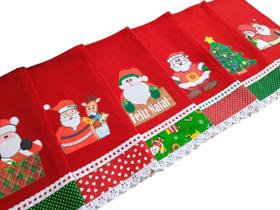 Pano de Prato NATAL VERMELHO Bordado Patchwork Revenda Kit 5 unidades - Santa Margarida