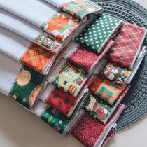 Pano De Prato Pé De Galinha Barradinho Natalino Kit 10 Unid