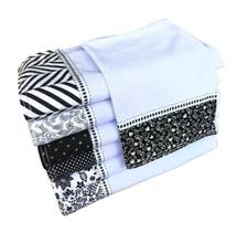 Pano De Prato Pé De Galinha Branco Barradinho Minimalista 5 Unid