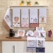 Pano De Prato Pets Bordado Patchwork-Cachorros E Gatos-4 Pçs
