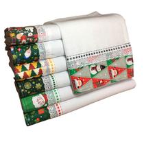 Pano De Prato Premium Barrado Natalino kit 10 Unid