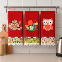 Pano de Prato VERMELHO Bordado Revenda Kit 5p Lançamento