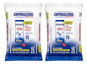 Pano Lenços Umedecidos Álcool 70 Coperalcool Bacfree Refil bolso 15 Unidades Kit com 2 Pacotes