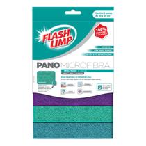 Pano Multiuso Microfibra 3 Peças Azul/Verde/Vermelho Flash Limp FLP6742