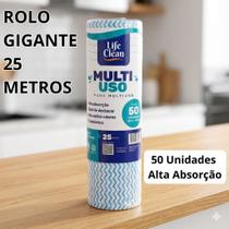 Pano Multiuso Rolo 50 Unidades Alta Absorção Não Retém Cheiro Cozinha Pia 25m