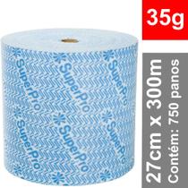 Pano Multiuso TNT 35g/m² Rolo de 27cm x 300m (750 panos) Azul com Agentes Antibacteriano e Antiviral.