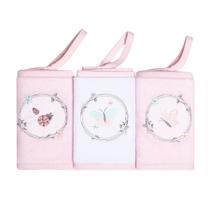 Pano Paninho De Boca Bebê Bordado ATOALHADO 30x30cm C/ 3 unidades C/Prendedor de Chupeta Karinho