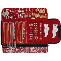 Pano Porta Joias com Kit 70pçs SemiJoias FOLHEADO Ouro18k e Prata