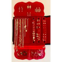 Pano Porta Joias com Kit Semi Joias 30 peças Misto Dourado e Prateado