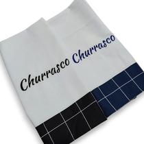 Panos de Prato 2 Peças Tema Churrasco Barrado Duplo Panos de Prato 2 Peças Tema Churrasco Barrado Duplo