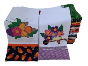 Panos de Prato Bordado Patchwork Kit 5 peças Santa Margarida