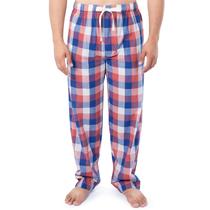 Pantalón de Pijama IZOD Ajuste Relajado de Popelina Estampada con Cordón para Hombre en Cuadros Rojo/Azul
