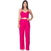 Pantalona Conjunto Feminino Calça E Cropped De Viscolinho Pantalona Conjunto Feminino Calça E Cropped De Viscolinho