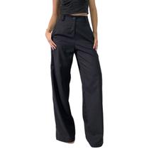 Pantalona Feminina Linho Calça Cintura Alta Wide Leg Tecido Fresquinho Tendência Moda Verão