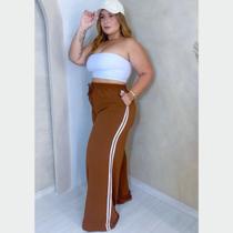 Pantalona Feminina Plus Size Esportiva Listras Laterais com Estilo e Conforto Crepe Duna 44 ao 54