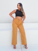 Pantalona Wide Leg Larga com Elástico na cintura - Caqui Pantalona Wide Leg Larga com Elástico na cintura - Caqui