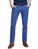 Pantalones Ajustados de Corte Cónico con Frente Plano para Hombre Azul Claro