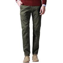 Pantalones Ajustados de Corte Cónico y Frente Plano Casual en Color Verde Ejército Claro Talla 36