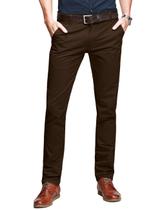 Pantalones Ajustados de Corte Entallado y Pierna Cónica, Frente Plano, Marrón Oscuro 40W x 31L Pantalones Ajustados de Corte Entallado y Pierna Cónica, Frente Plano, Marrón Oscuro 40W x 31L
