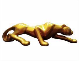 Pantera Dourada Decorativa Escultura Cerâmica 36Cm