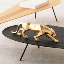 Pantera Dourada Escultura Estatua Decoração Leopardo 40 Cm