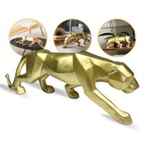 Pantera Dourada Escultura Estatua Decoração Leopardo 45cm