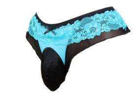 Panties Aishani, roupa íntima masculina de renda, tanga, biquíni azul/preto