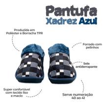 Pantufa Adulto Macia Xadrez Azul 40/41 com Sola em EVA