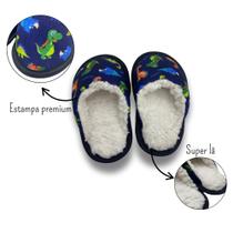 Pantufa Botinha ou Chinelo Forrada Em Lã Inverno Com Solado Antiderrapante Estampa Dinossauro
