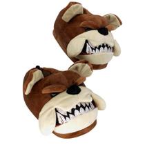 Pantufa Cachorro Bulldog Buldogue 3D Unissex Adulto Marrom Solado Emborrachado - Zona Criativa