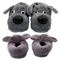 Pantufa Cachorro Dog Beagle Cinza Antiderrapante Pelúcia Menino Menina Unissex Solado Bichinho Personagem Confortável