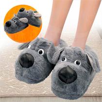 Pantufa Cachorro Dog Beagle Cinza Antiderrapante Pelúcia Unissex Bichinho Tamanho Único 36-41 Tecido Pijama Infantil