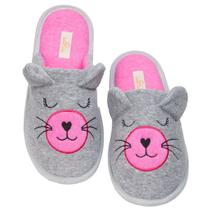 Pantufa Chinelo Mule Gato Cinza Pet Inverno Fantasia Animal