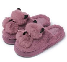 Pantufa de Pelúcia Gatinho Adulto ou Infantil Feminina Confortável Inverno Com Solado Antiderrapante
