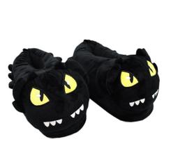 Pantufa dragão preto 3d solado de borracha pelucia oficial