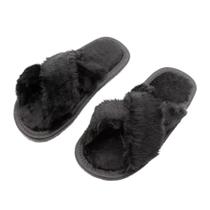 Pantufa Feminina Adulto Cruzada em X Aberta Pelúcia Chinelo de Quarto Antiderrapante