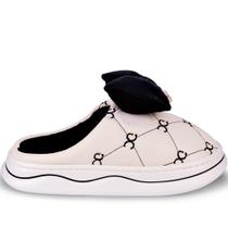 Pantufa Feminina Forrada com Laço Zariff 803339 Branco/Preto Pantufa Feminina Forrada com Laço Zariff 803339 Branco/Preto