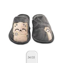 Pantufa Gatinho Infantil Cinza Tam. 34/35