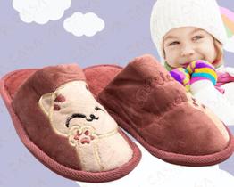 Pantufa Gatinho Infantil Confortavel Quentinha Inverno Cor ROSA Tam. 30/31