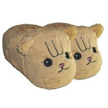 Pantufa Gato Bege Unissex Pelúcia Inverno Quentinha Solado Borracha