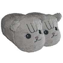 Pantufa Gato Pelúcia Cinza Inverno Quentinha Solado Borracha Pantufa Gato Pelúcia Cinza Inverno Quentinha Solado Borracha